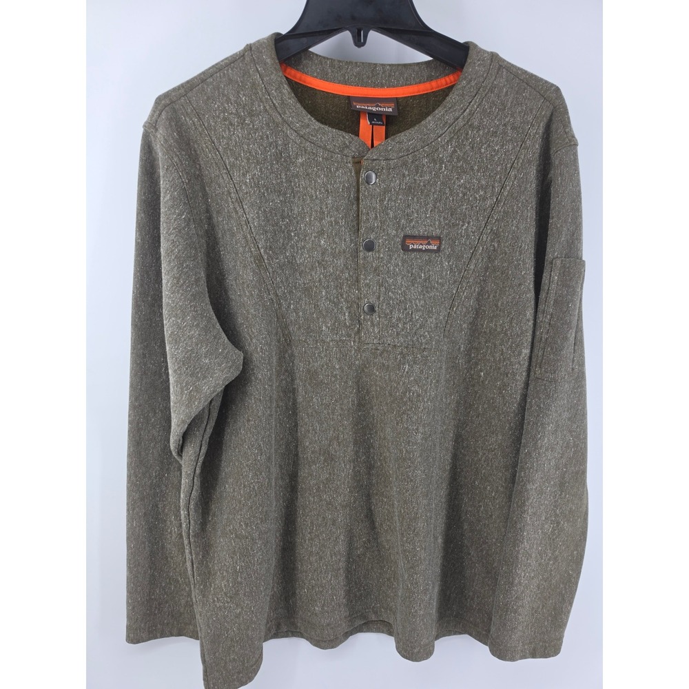 Patagonia Mens Large Worn Wear Hemp Recycled Polyester Henley Olive Green